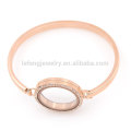 Venda quente 30mm Rose Gold Crystal Bangle, aço inoxidável 316l encantos flutuantes pulseiras de vidro medalhões vivos